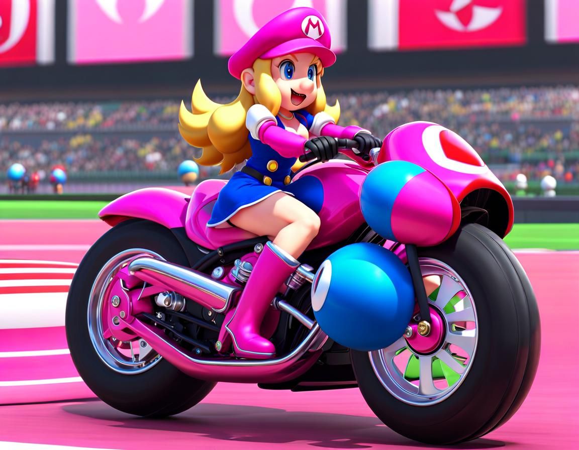 Princess Peach on Motorcycle in Anime Style