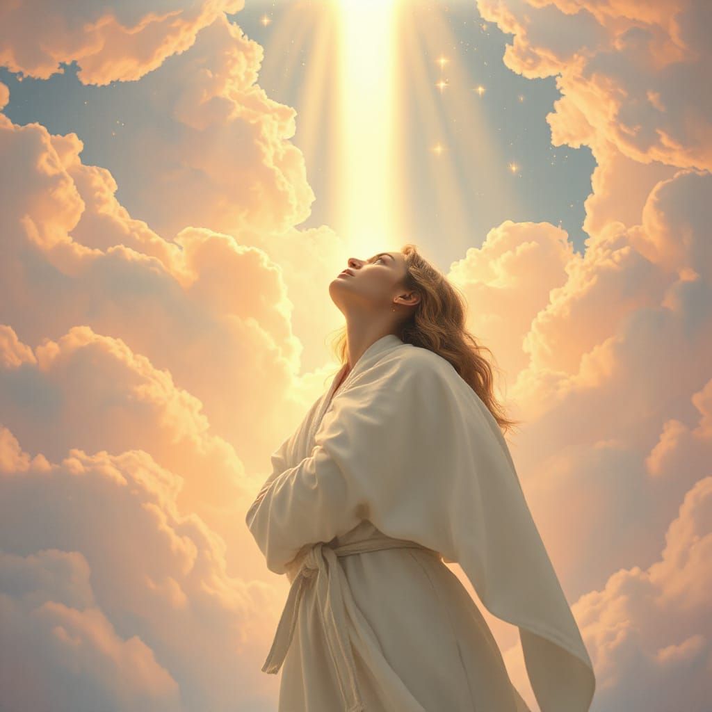 Celestial Figure Gazing at Pastel Cloud Eye