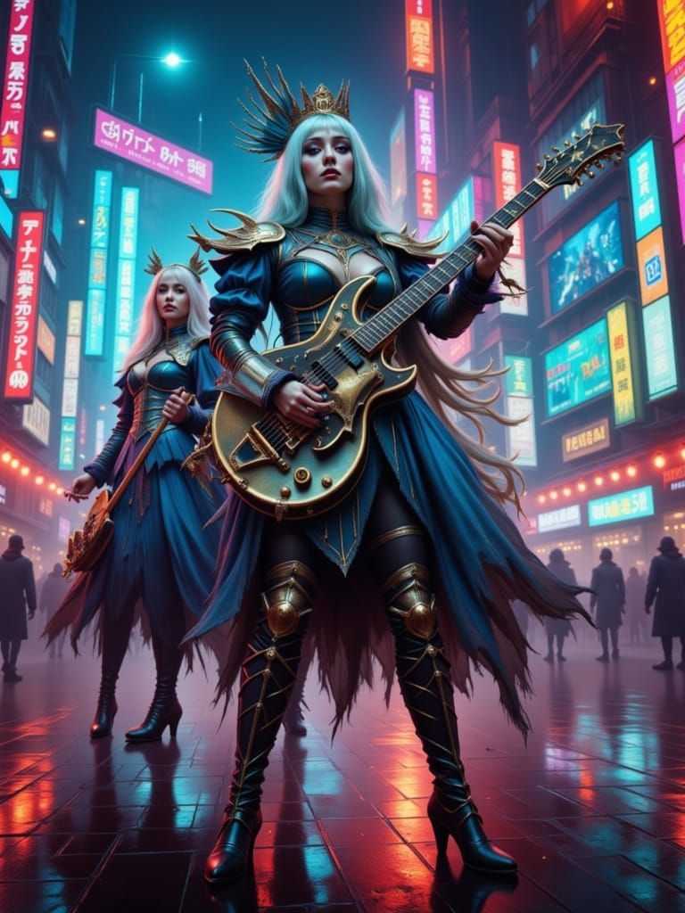 Heavy Metal Fairies Rock Osaka in Neon Style