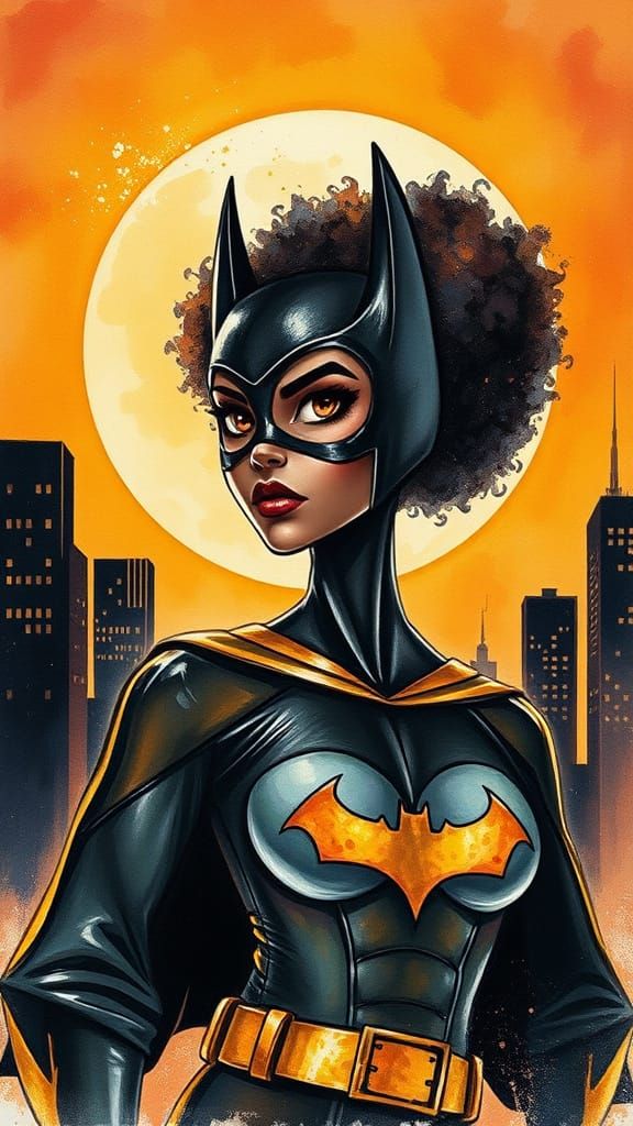 Ethereal Gotham City Sunset in Vibrant Watercolor