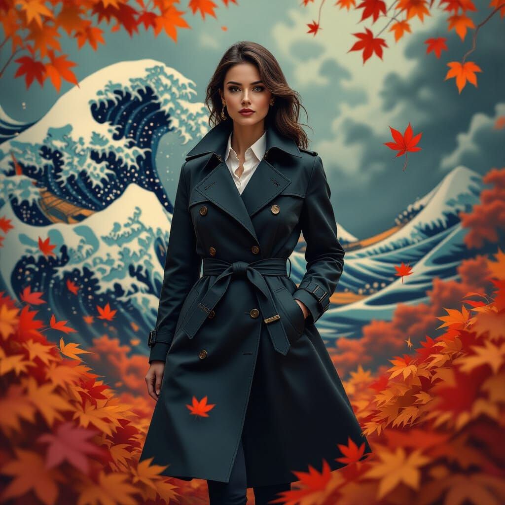 Surgeon in Mystical Autumn Forest, Hokusai Wave Style