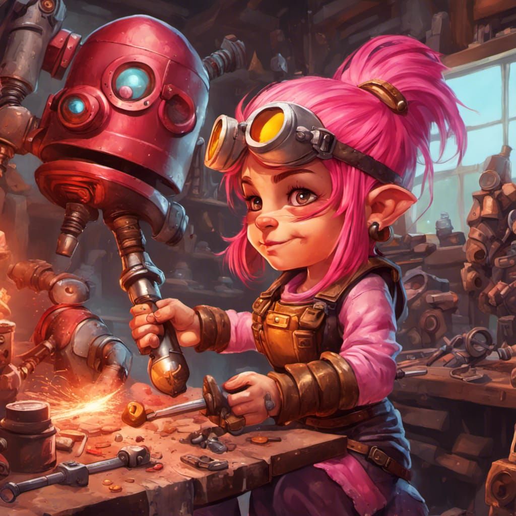 Gnome with Robot in Workshop, DnD Style