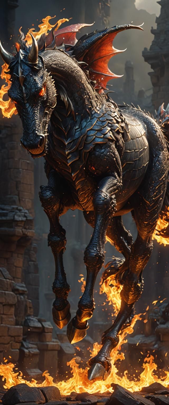 Dramatic 3D Dragon Horse in Dark Fantasy Style
