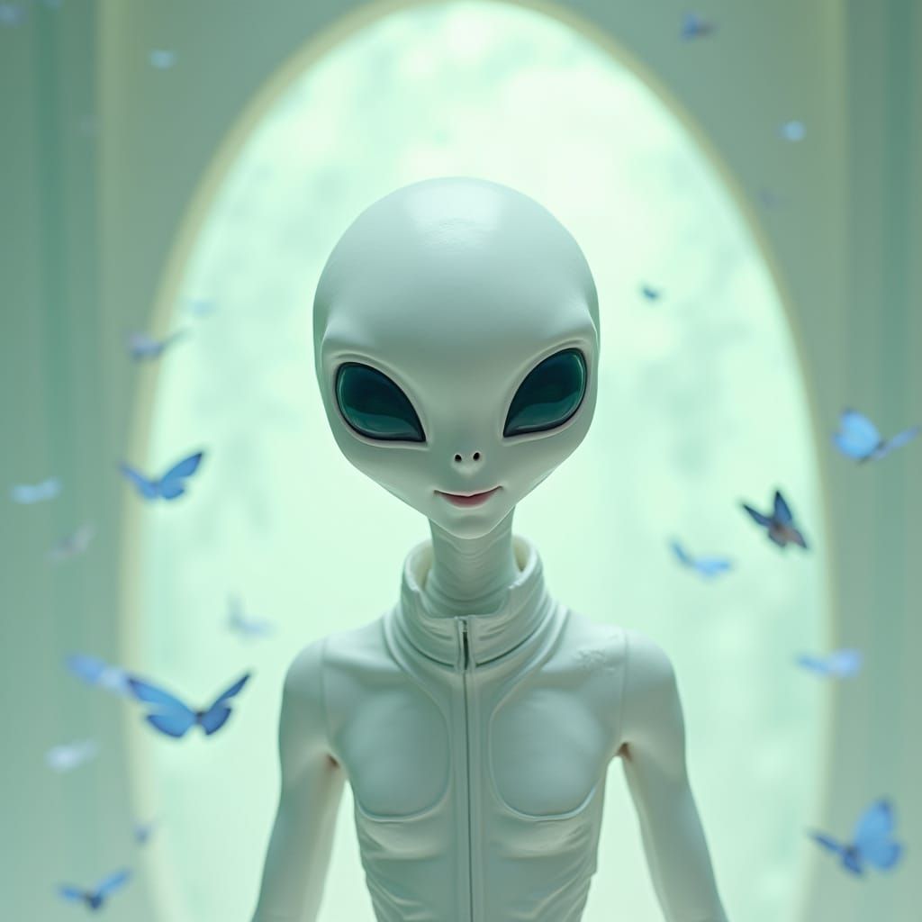 Ethereal Space Being Emerges in Porcelain Skin with Piercing...