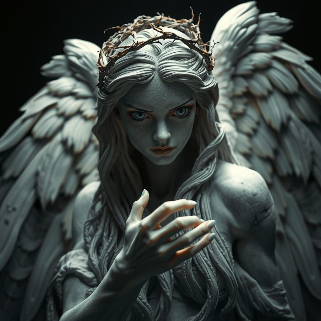 Enigmatic Angel in Dark, Symbolic Style