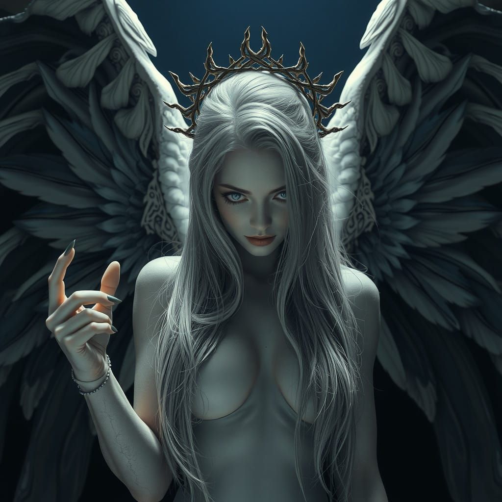 Ethereal Angel with Opal Eyes and Gothic Crown