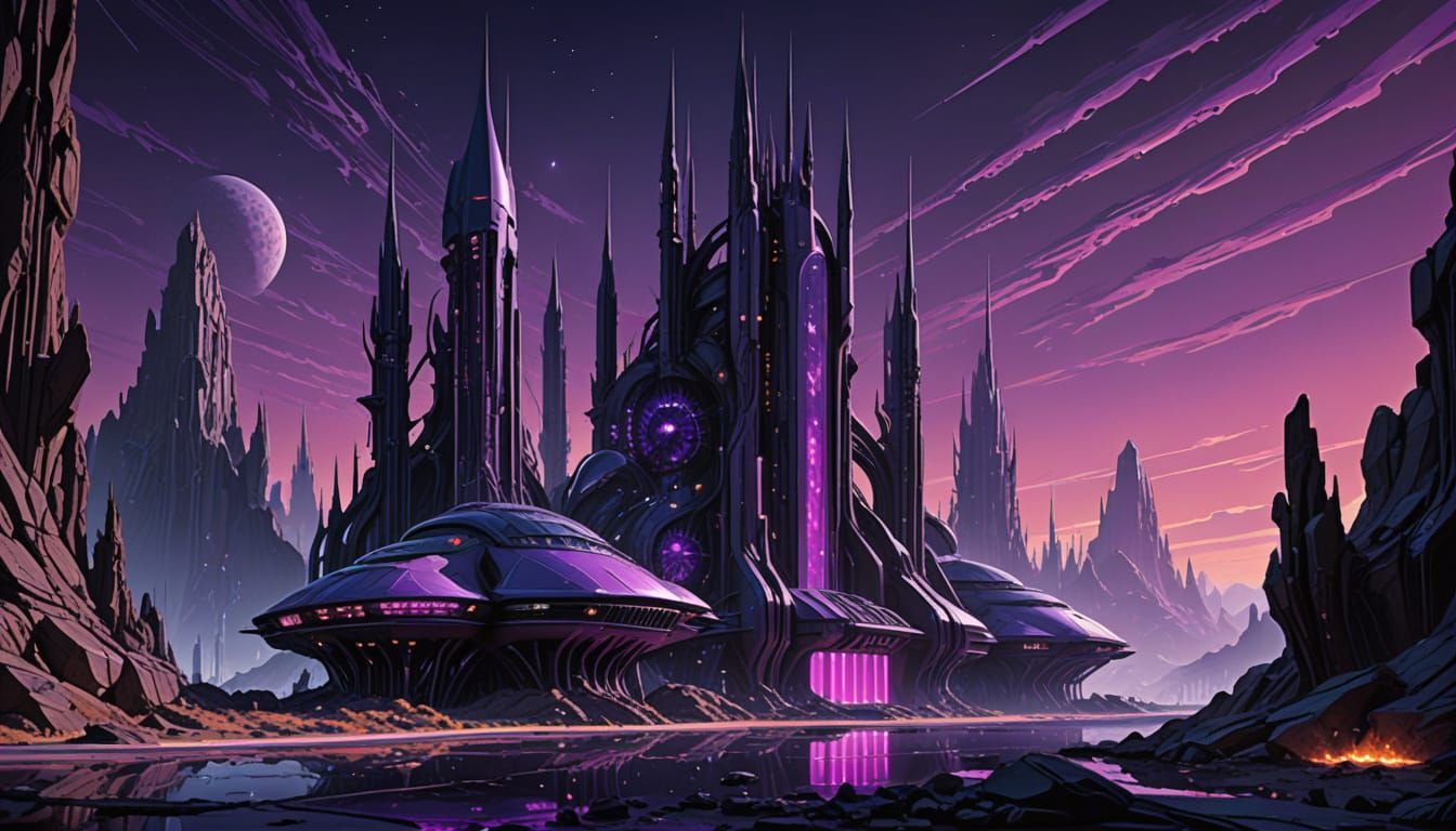 futuristic power plant on an alien planet,