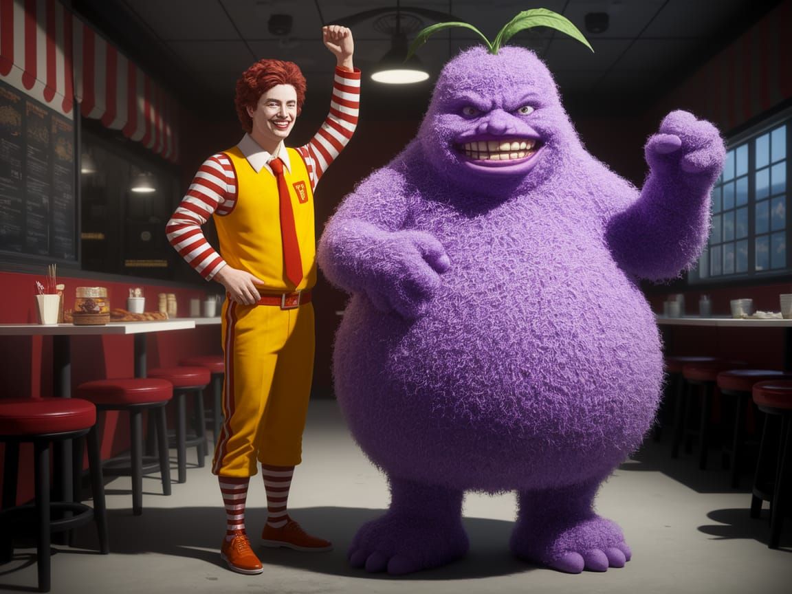 Ron McDonald and the Purple Grimace in a Moody Fast Food Res...