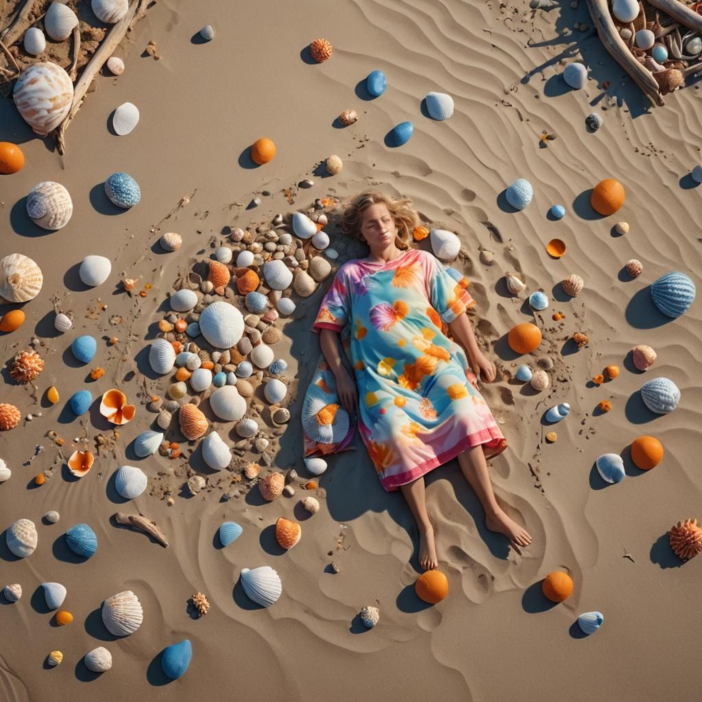 Person Sleeping on Sandy Beach: Digital Art