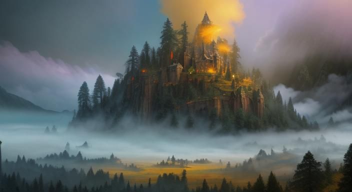 Epic Fantasy Battle in Enchanted Landscape