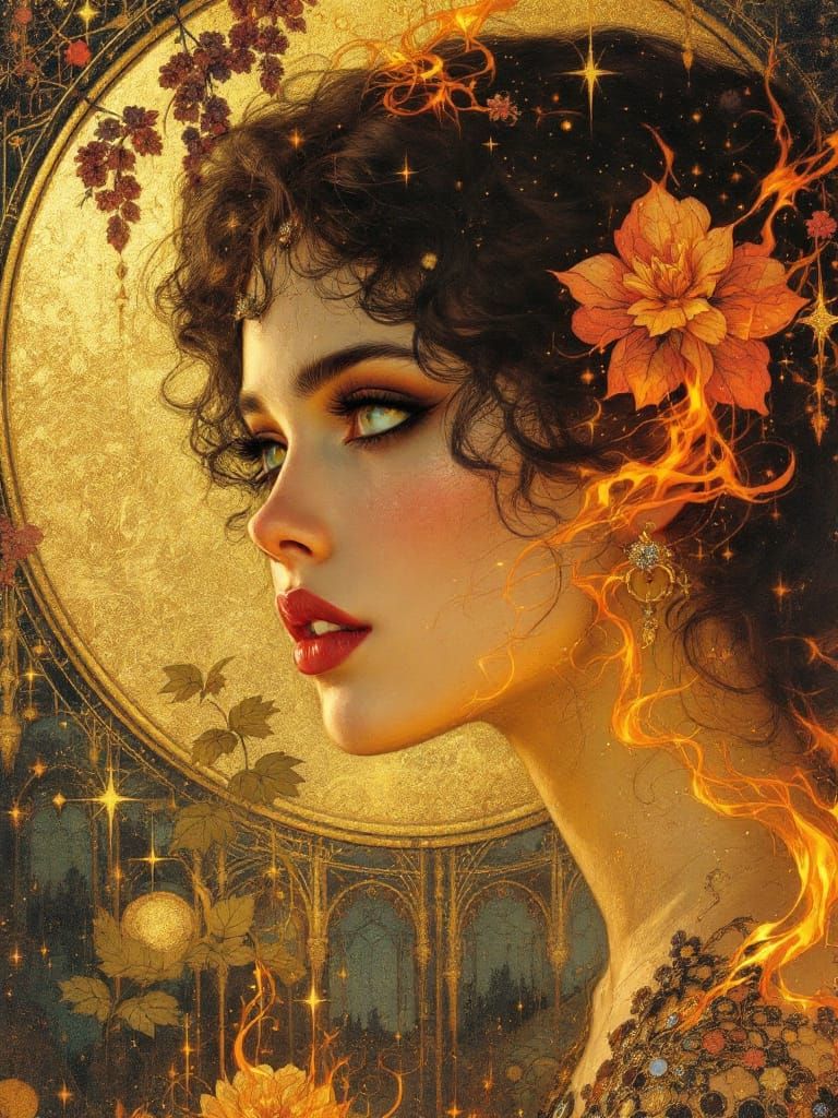 Enchanted Noble Portrait in Deep Colors with Metallic Accent...