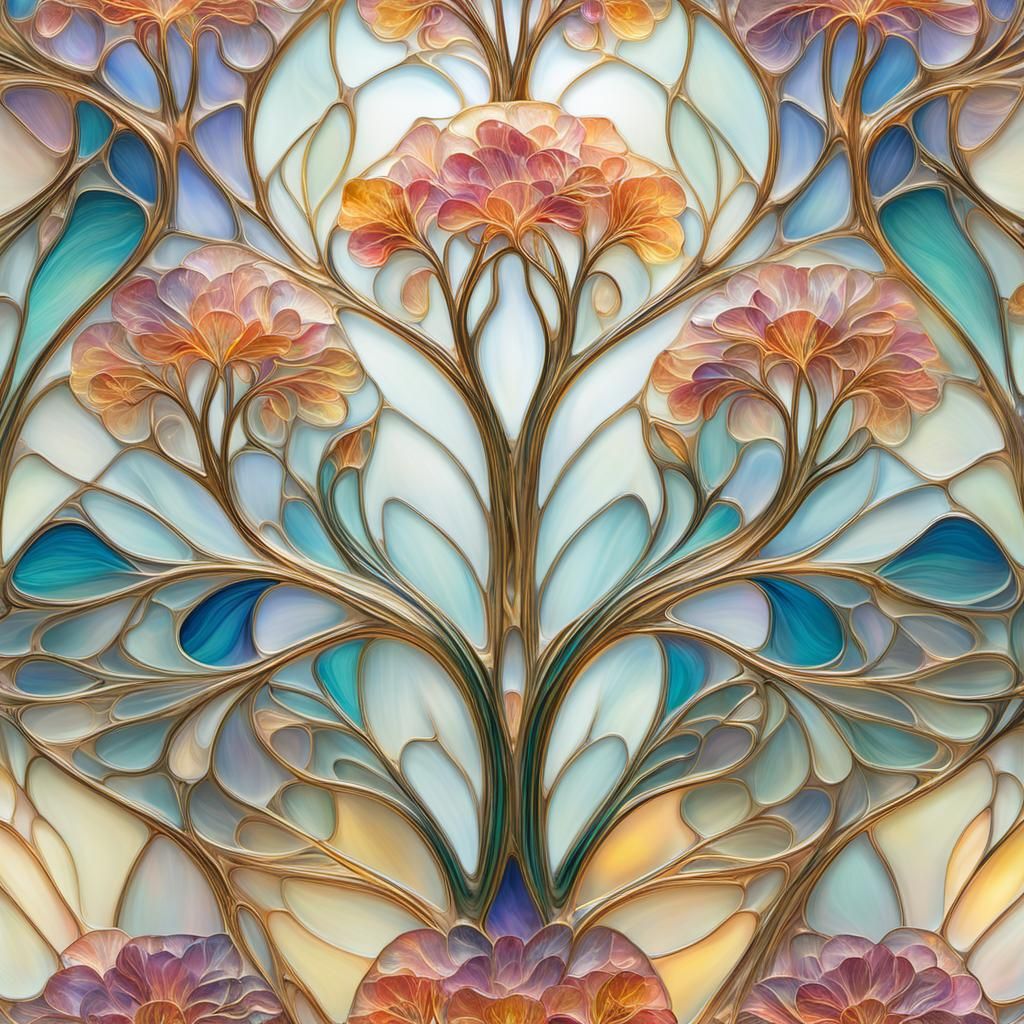 Enameled Glass Tree in Art Nouveau Style