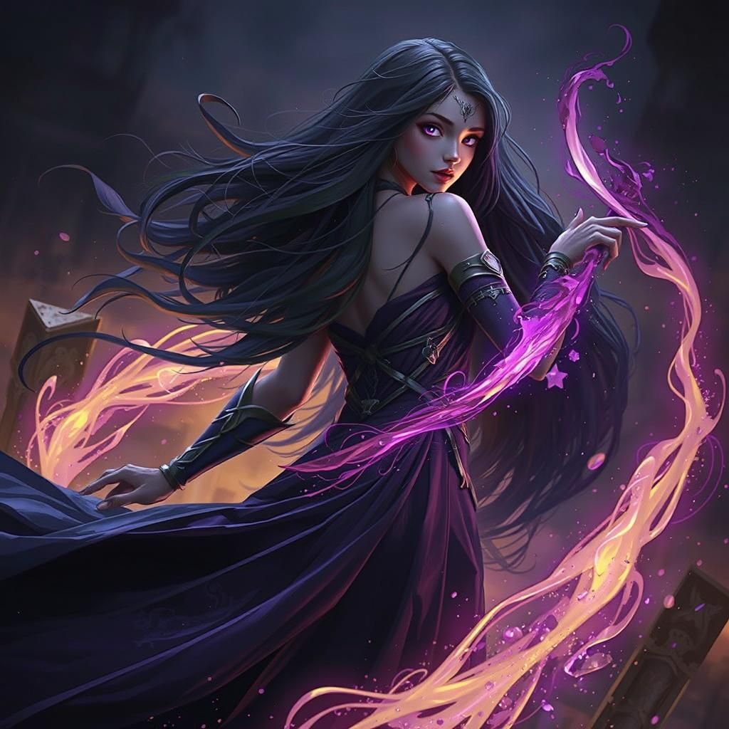 Sorceress with Magic, Dark Fantasy Concept Art