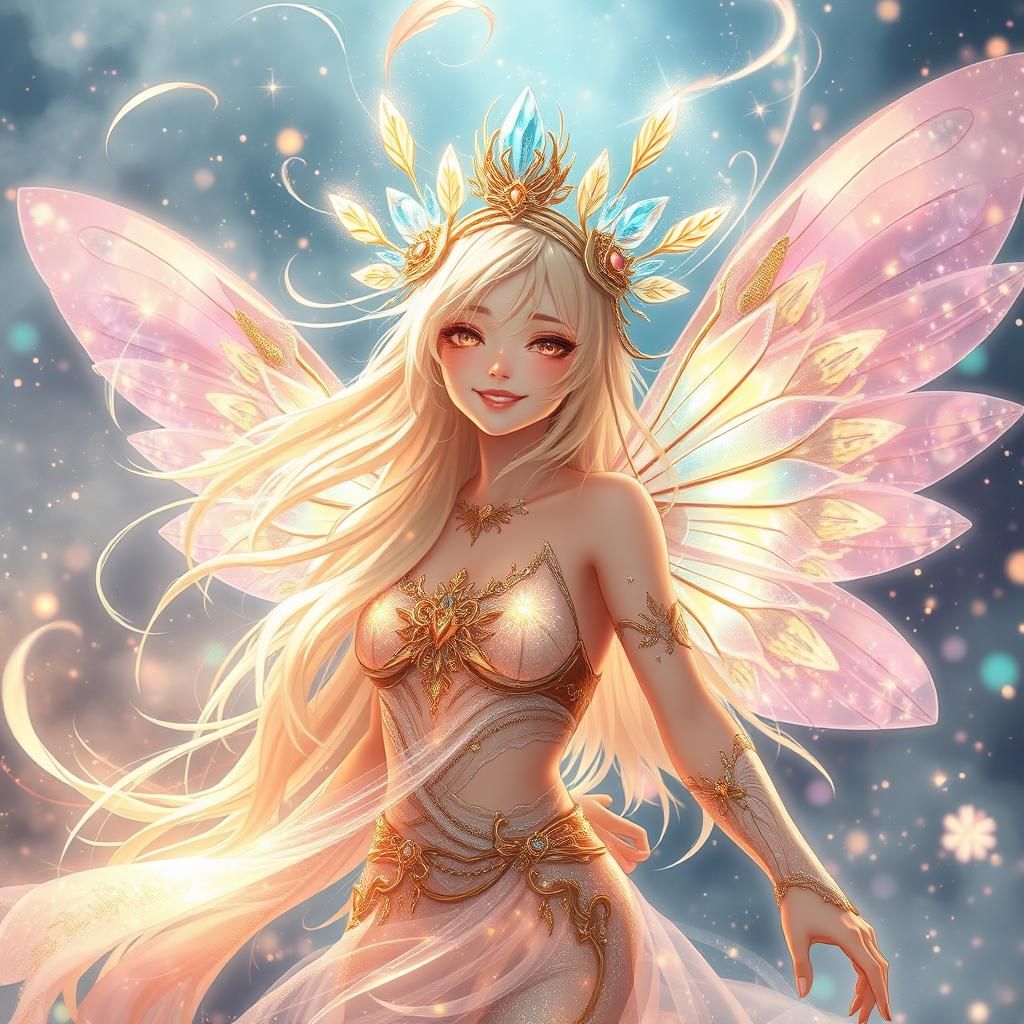 Radiant Blonde Spirit with Iridescent Wings