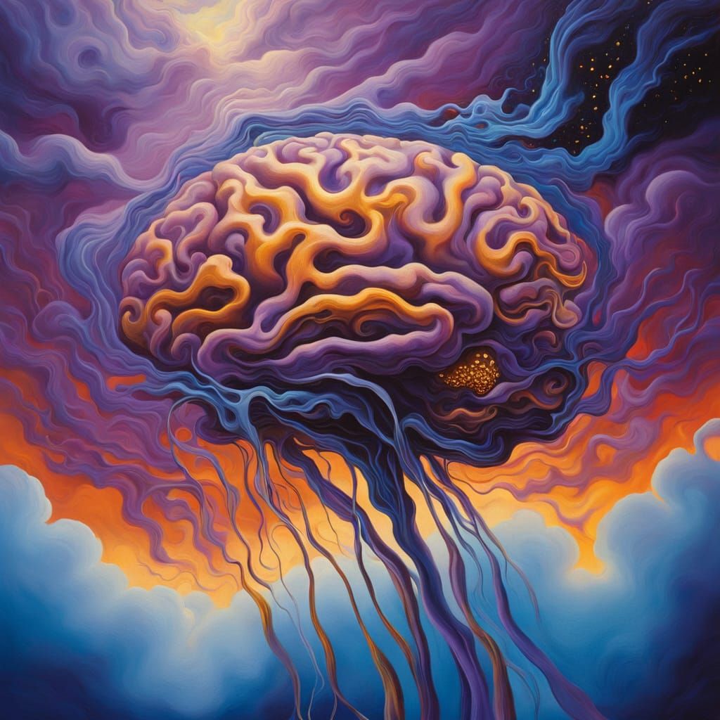 Surreal Human Brain Floating in Dreamlike Void