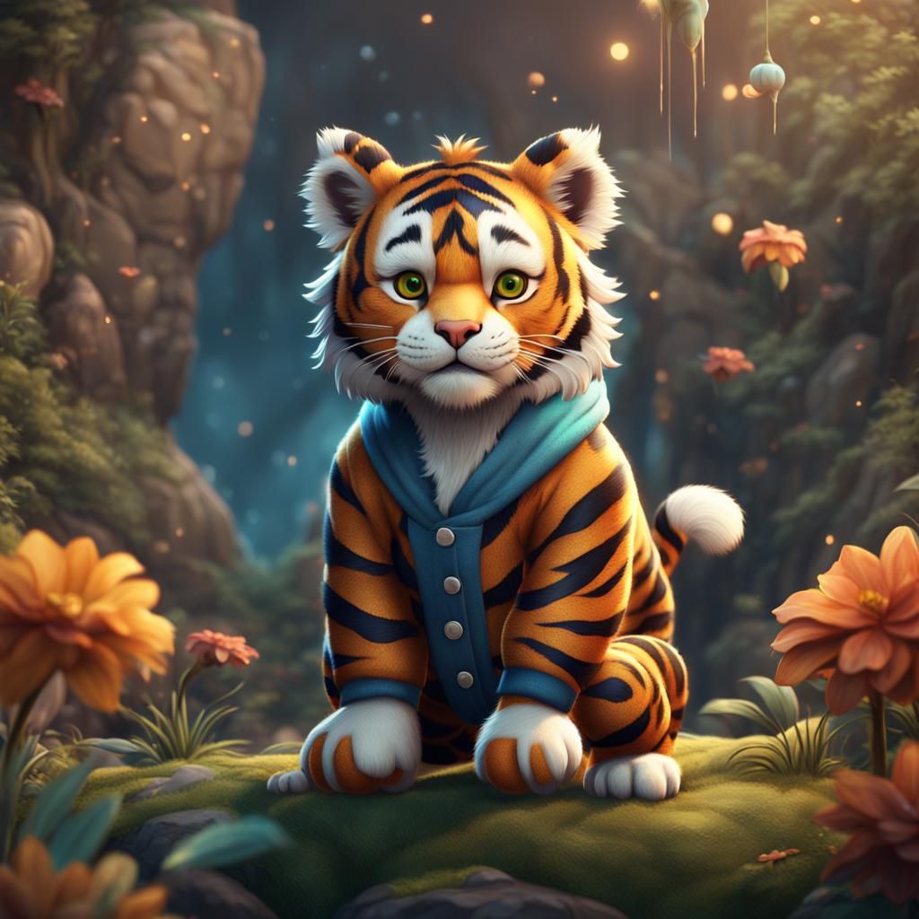 Cute Tiger in Cat Pajamas: Fantasy Concept Art