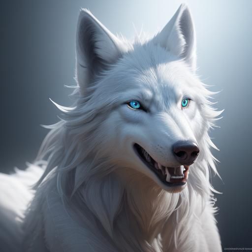 White Wolf Portrait with Piercing Blue Eyes