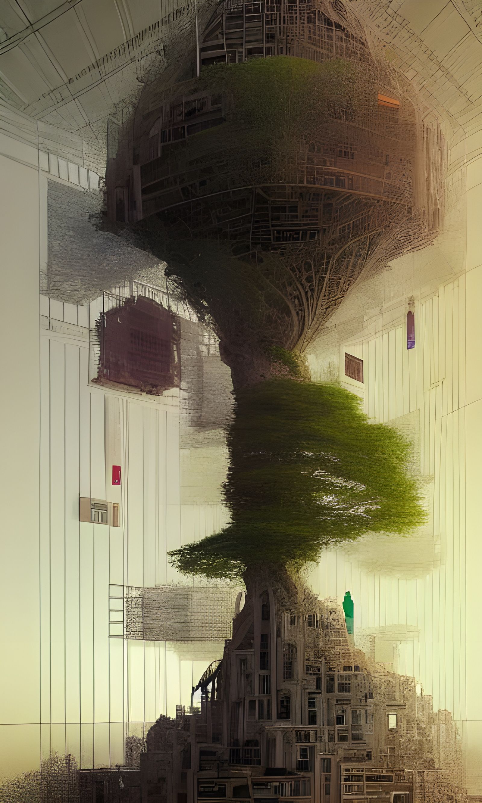 Intricate Bookshelf Tree: Hyper-detailed Architectural Illus...