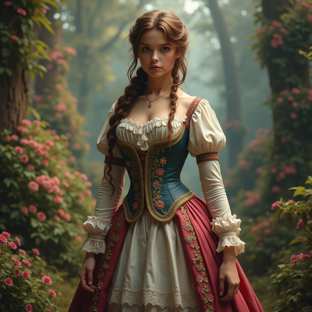 Colonial Woman in Embroidered Bodice: Fantasy Concept Art