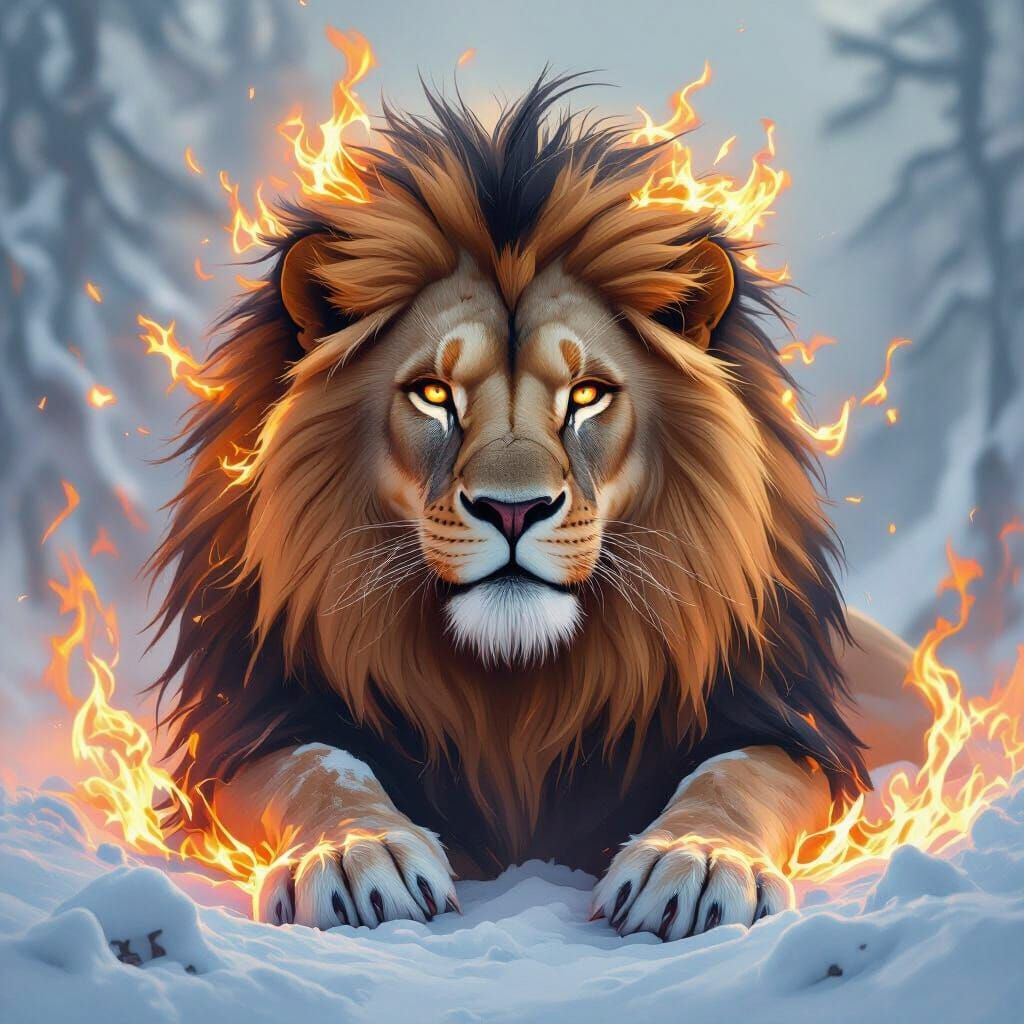 Lion of Fire and Ice: Majestic Fantasy Art
