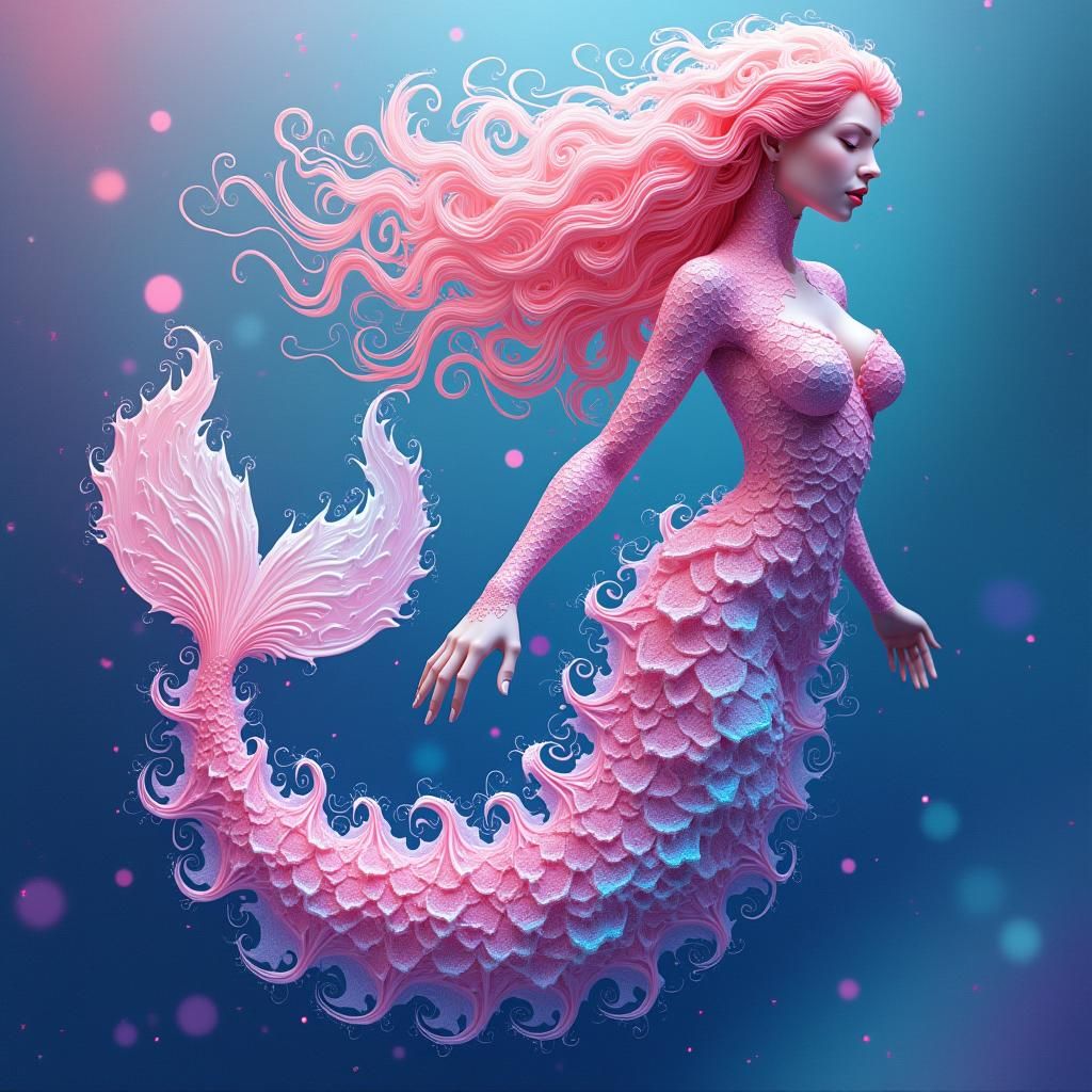 Dreamlike Mermaid with Fractal Patterns and 3D Shading