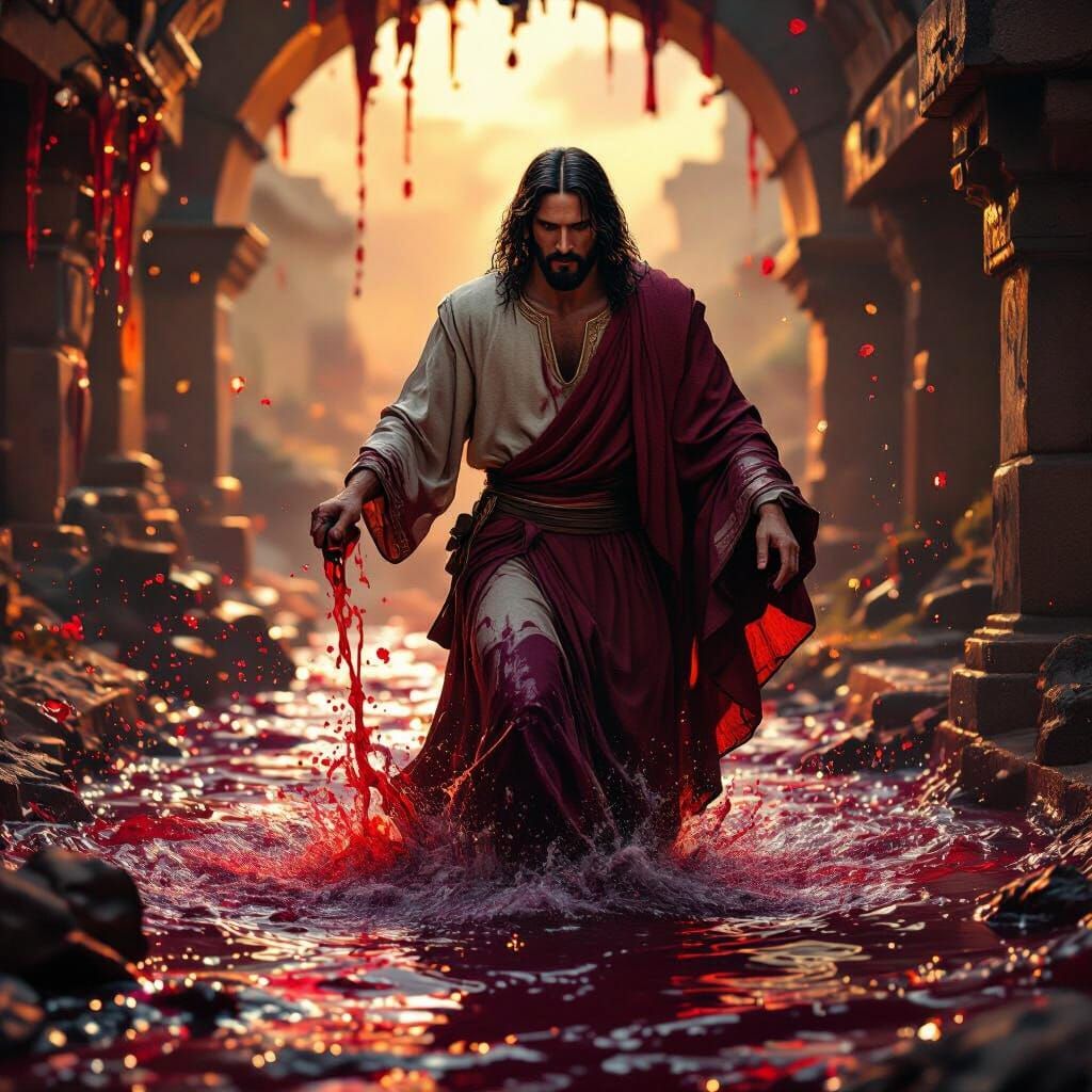 Jesus Treads Winepress in Epic Matte Painting Style