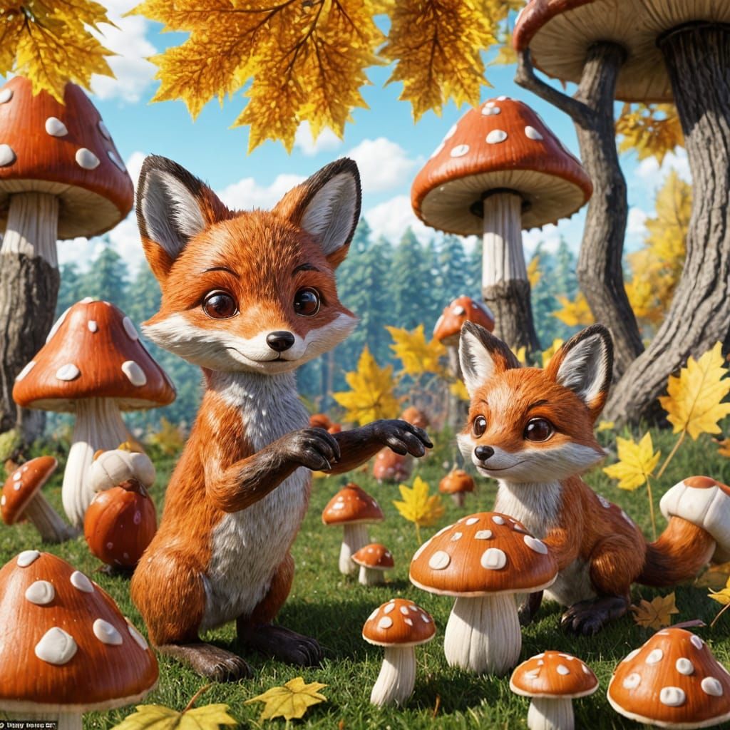 Autumn Landscape with Foxes in 8-bit Pixel Art