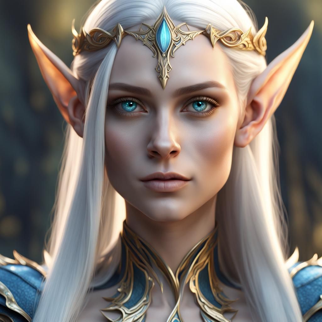 Elegant Elf Woman with Platinum Hair