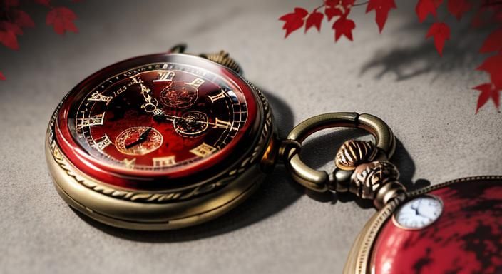 a blood red storm with lightning striking an antique gold po...