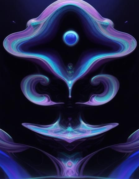 Holographic Cobalt blue Surreal painting with holographic pu...