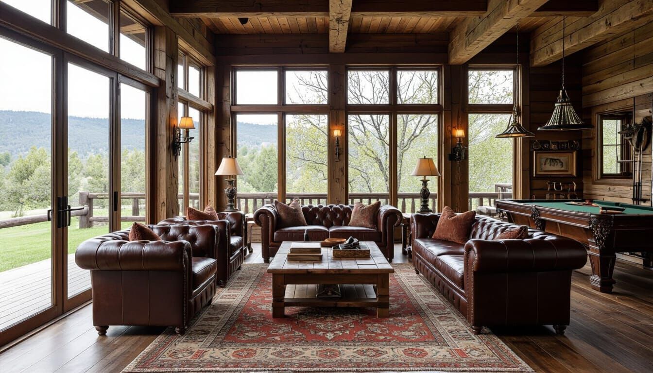 Opulent Rustic Salon with Billiard Tables, Digital Matte Pai...