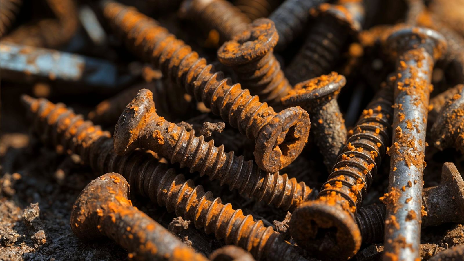 Close-Up Rusted Screws and Nails Photography