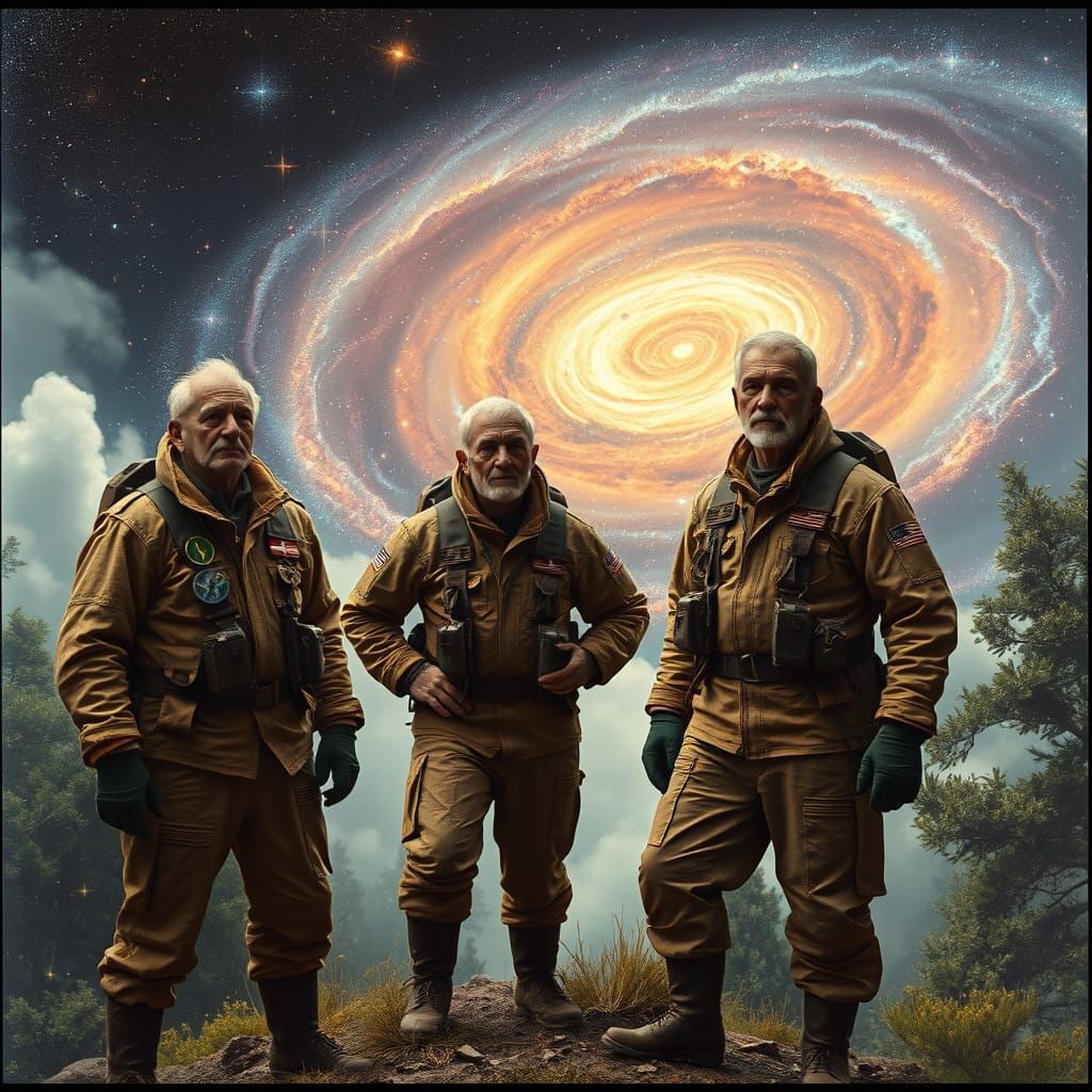 Veteran Space Captains on Enchanted Planet in Spiral Galaxy