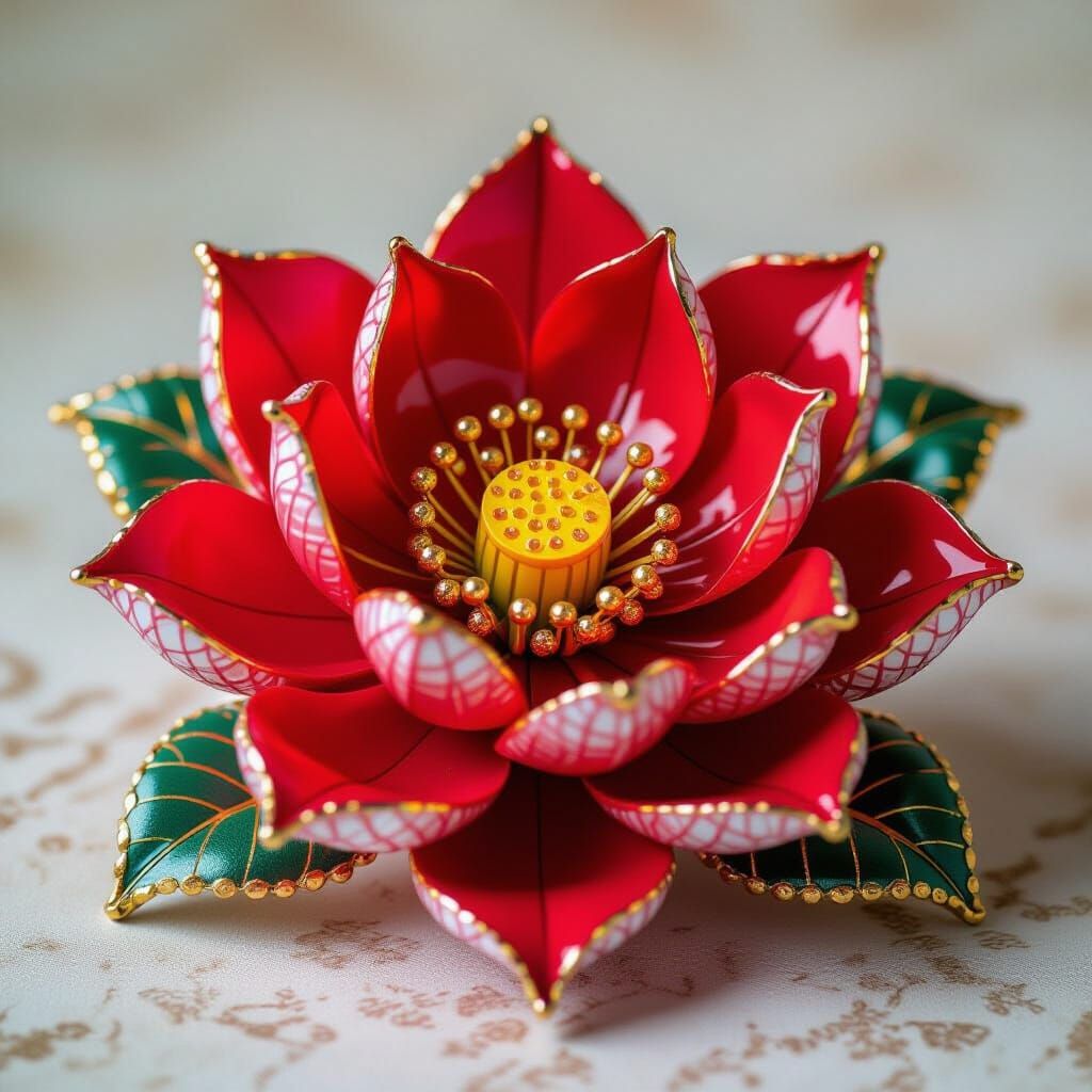 Red Lotus Bouquet with Crystalline Data Flower