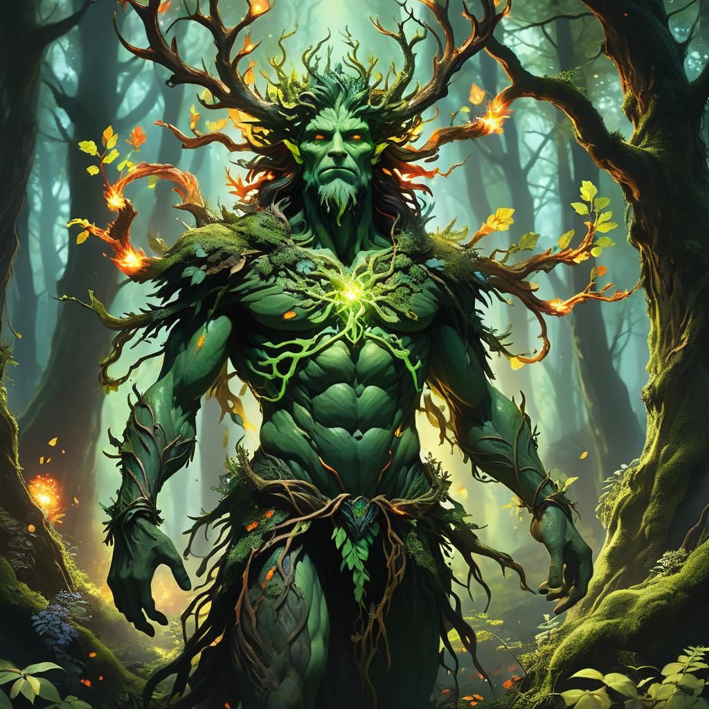 Luminous Green Man in Mythic Forest Concept Art