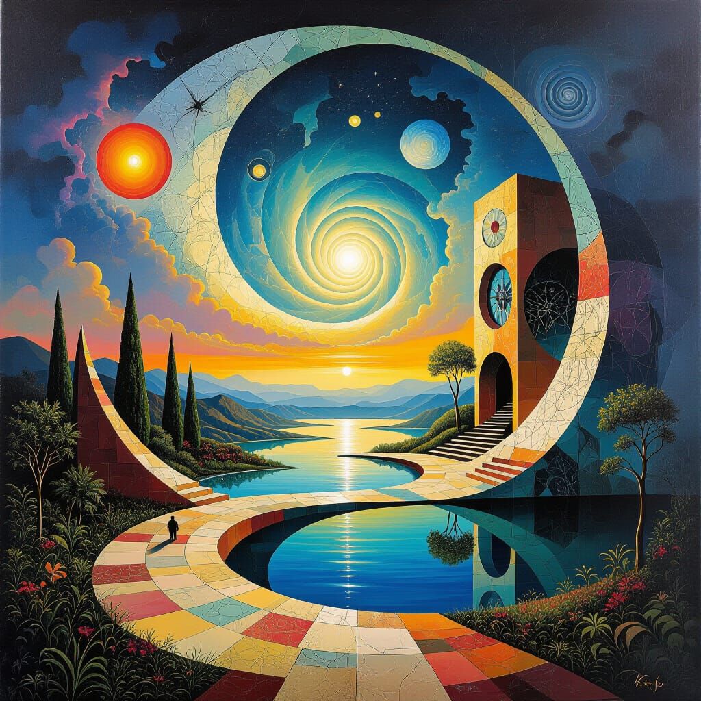 Surreal Dreamscape Vortex in Lowbrow Art Style