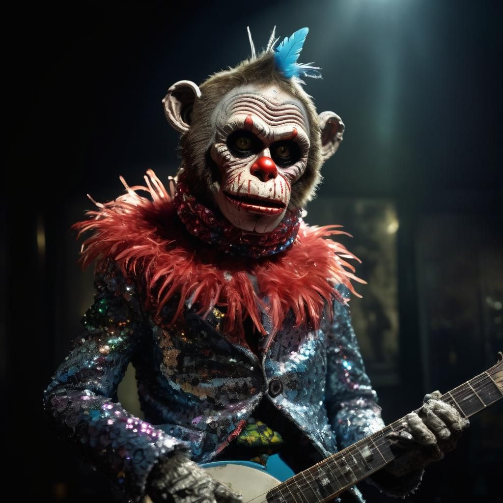 Grotesque Glam Rock Zombie Monkey Monster Clown Banjoist