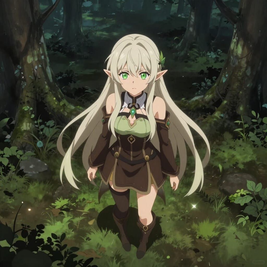 Overhead View of a Majestic Elf in Dark Forest