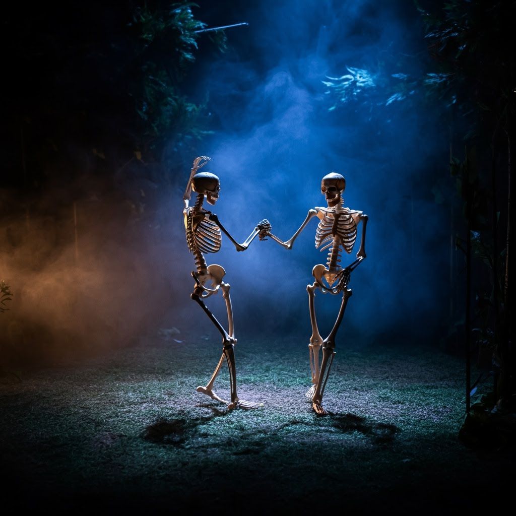 Spooky Skeletons Dance in Moonlit Forest Clearing