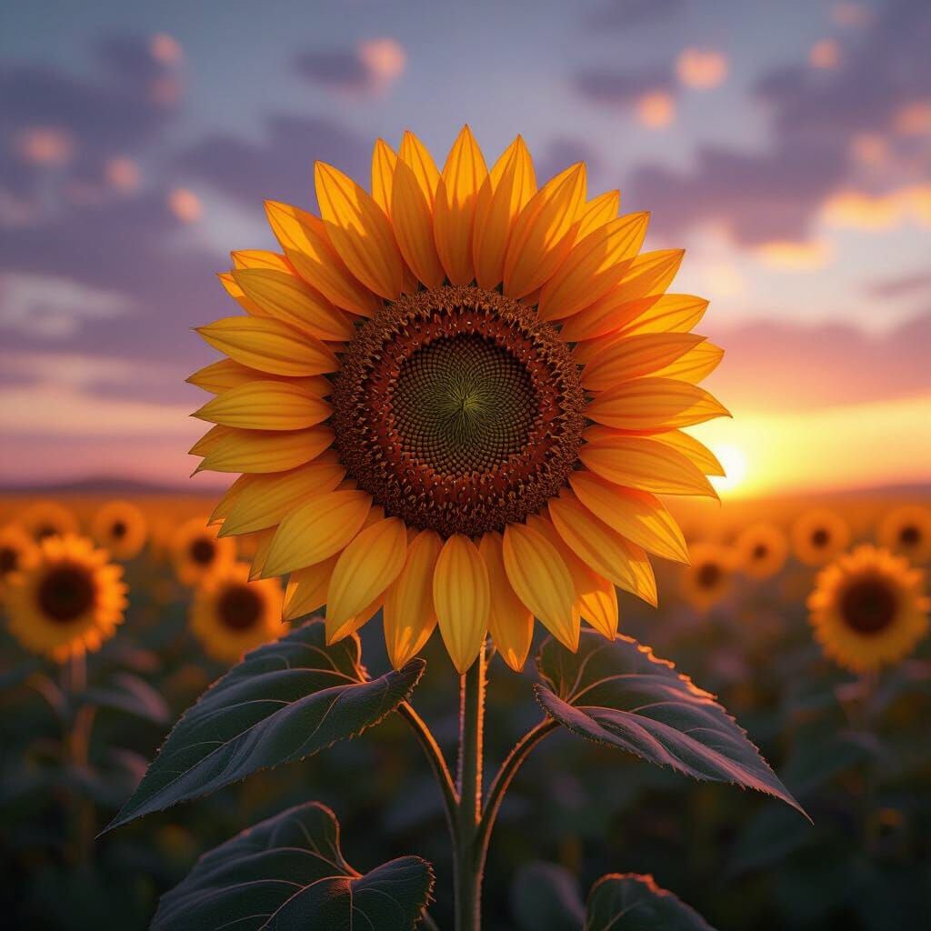 Golden Hour Sunflower in Vast Field, Unreal Engine Style