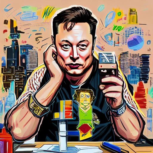 Elon Musk Caricature in Futuristic Lab, Cartoon Style