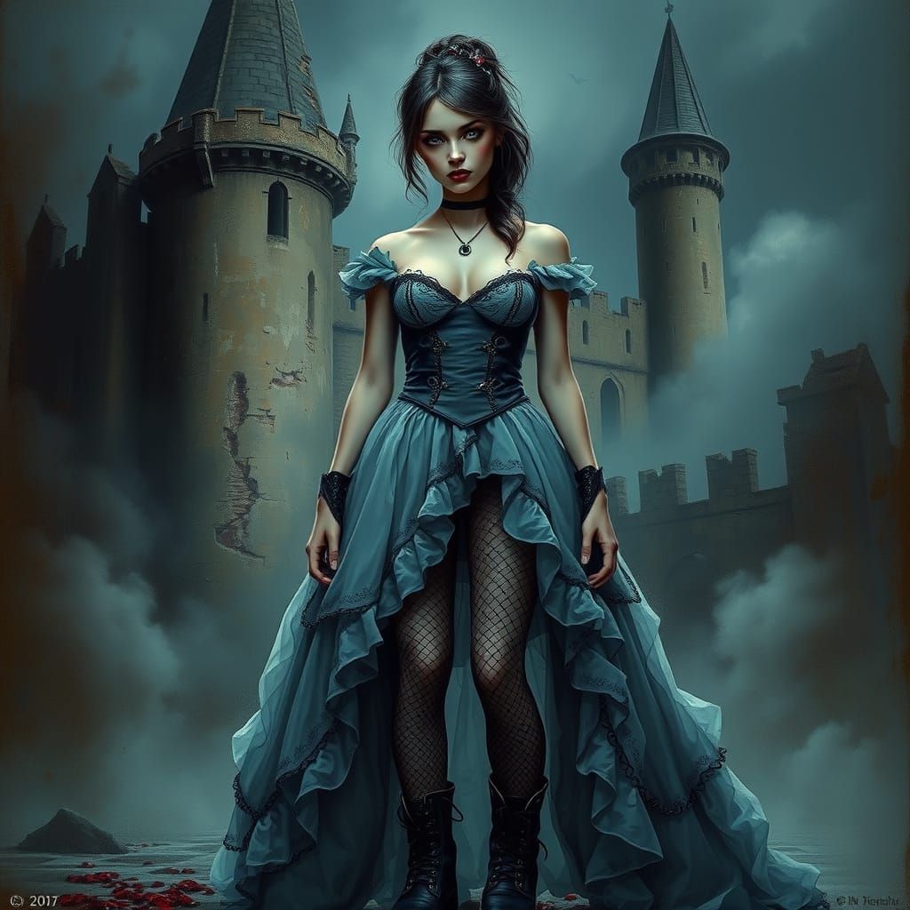 Emo Goth Cinderella in Ruins: A Dramatic Portrait