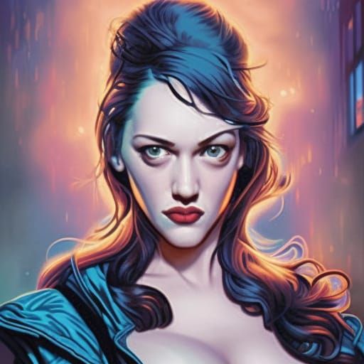 Kat Dennings as Young Girl in Comic Book Art