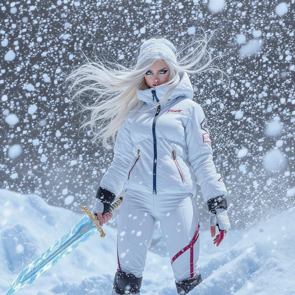 Icy Heroine in Blizzard, 3D Anime Concept Art