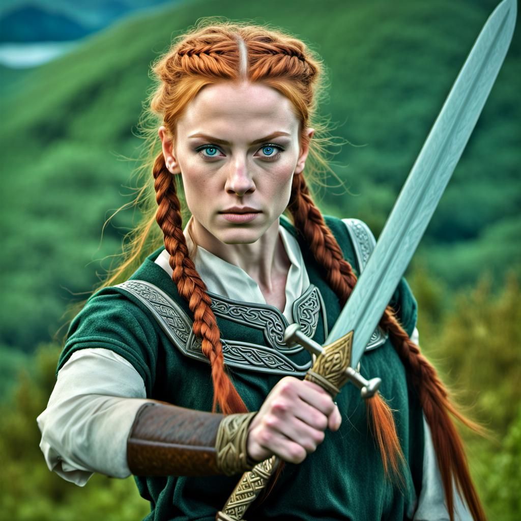 Stunning Irish Warrior Woman with Celtic Sword