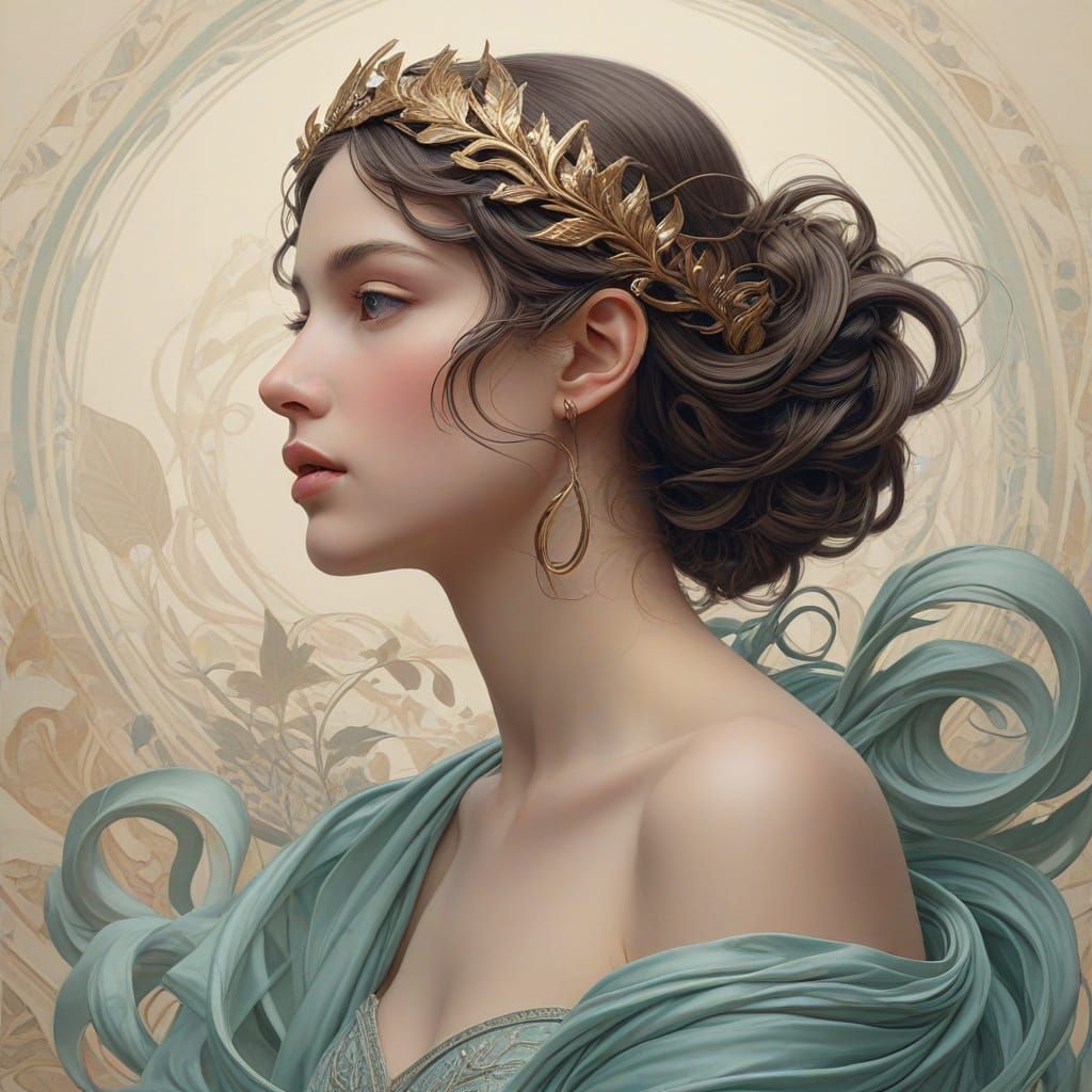 Ethereal Art Nouveau Portrait of a Mythical Driade