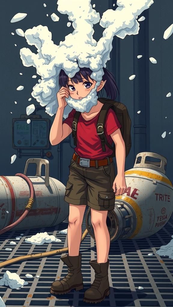 Teenage Girl Encased in Foam, Manga Style