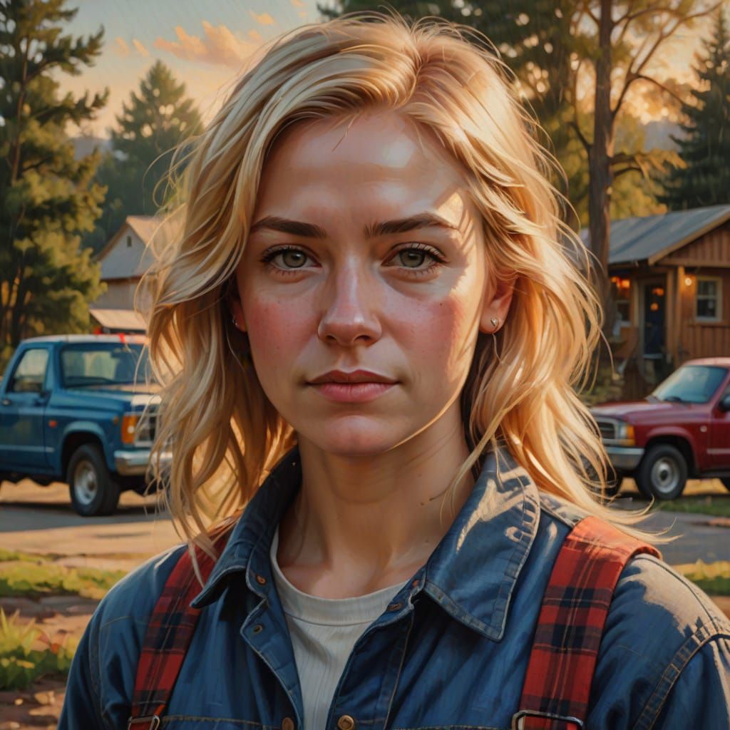 Vibrant Oil Painting Portrait of Blonde Woman