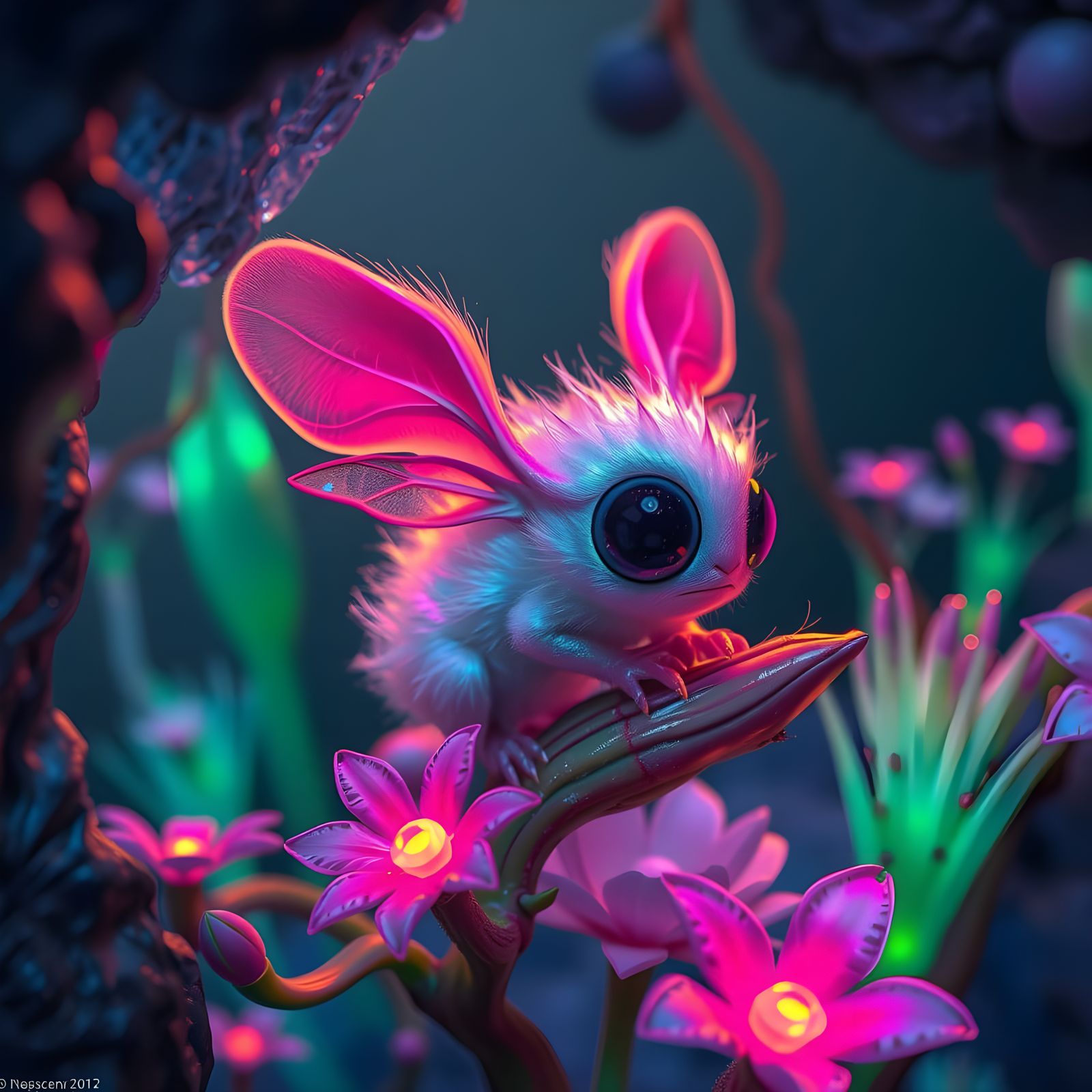 Ethereal Alien Creature in Dark Crystal Cave