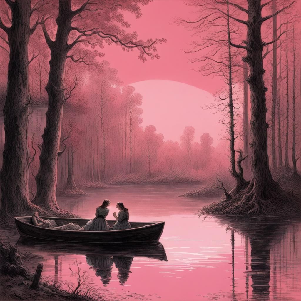 Lesbian Kiss in Rowboat, Horror Aesthetic Landscape